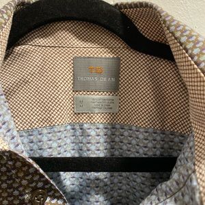 Thomas Dean size Medium Brown Blue mens dress shirt Button down